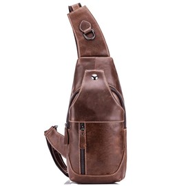 SDNAZ Men's Genuine Leather Chest Bag Chest Bag Leather Shoulder Backpack Travel Bag Crossbody DE906, Brown V4, One Size