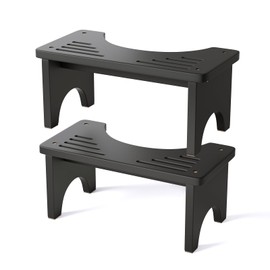 Uaniar 2 Pack Black Toilet Poop Stool - 6.7 Inch Bamboo Squatting Potty Stool for Adults, Non-Slip Wood Bathroom Pooping Foot Step for Squatting Posture (Set of 2)