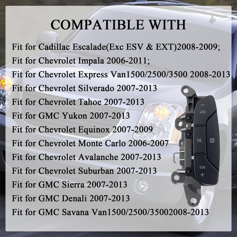 Black Steering Wheel Cruise Control Switch Replacement for D1957E 15819309