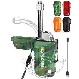 Waterproof Electric Lighter with 360°Flexible Long Neck, Outdoor Windproof Arc Lighter USB Rechargeable Flameless Plasma Cool Lighters for Outdoor & Kitchen(Camo)