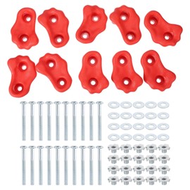 PATIKIL Rock Climbing Holds, 10 Pcs Small Climbing Rock Wall Grips Play Set Climber Attachments with Double Hole for Playground Accessory Indoor Outdoor Tree Training, Red-B