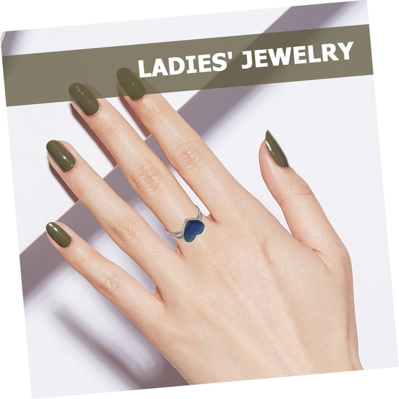 Healeved 2Pcs Heart Shape Temperature Changing Mood Rings Chic Emotion
