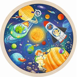 goki 57365 Space Insert Puzzle 57 Pieces Wooden Round Insert Puzzle for Children from 4 Years
