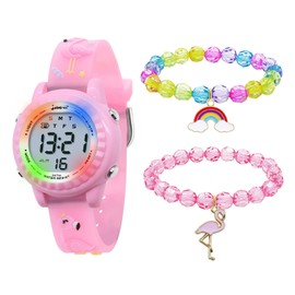 HMJIA 3D Cartoon Design Watch for Children Boys and Girls 3ATM Waterproof Children's Watch with Alarm Clock Date Stopwatch LED, Led Pink Flamingo