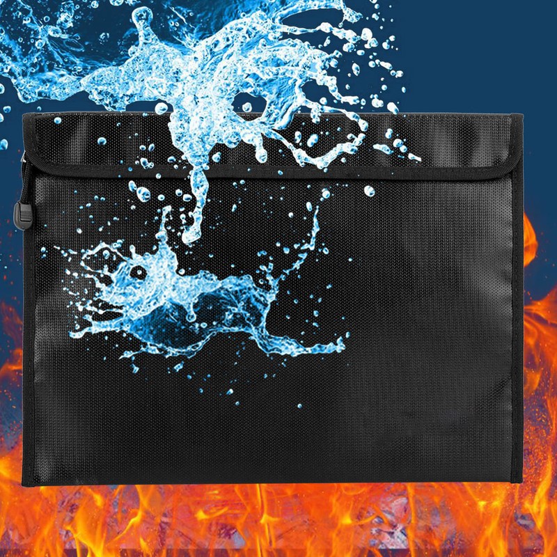 Black Fireproof Document Bag Cross Section Passport Money Certificates Keeping