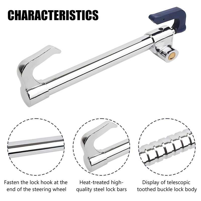 FALVFUN Car Steering Wheel Lock, Retractable Adjustable Length Vehicle Security