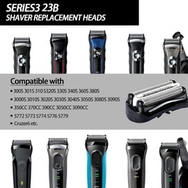 Replacement Shaving Heads, Compatible with All Braun Series 3 Shavers, 23B Precision Heads, Compatible with Braun Series 3 Replacement Heads 3010s 3040s 310s 300s etc, Black
