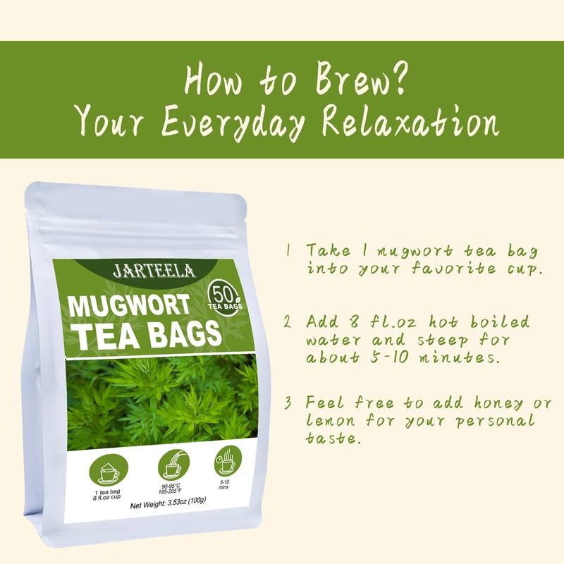 Jarteela - Mugwort Tea Bag, 2g x 50 Count -