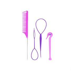 4 Piece Hair Braiding Tool Kit Professional Hair Styling Set for Perfect Braids, Includes Hook, Comb, Clips, and Accessories Ideal for Beginners and Expert (Purple)