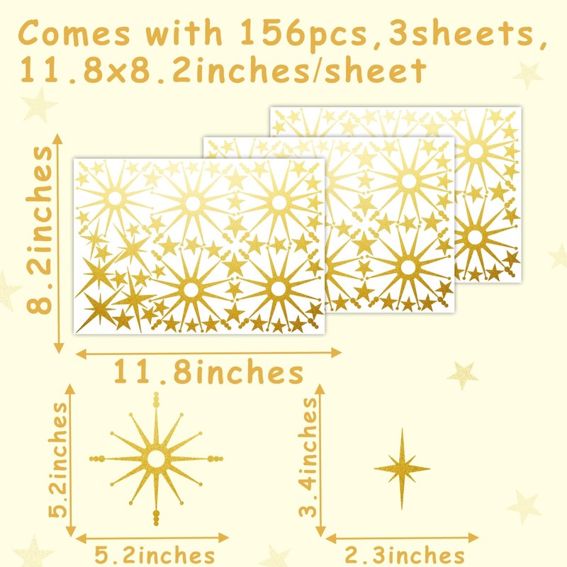 Gold Star Wall Stickers Retro Starburst Wall Decals Peel and