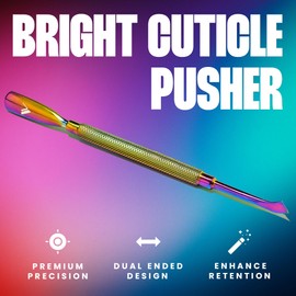 V Beauty Pure Cuticle Pusher Nail Tool (Bright) - 2-In-1 Non-Slip Nail Cleaner Cuticle Remover for Clean & Healthy-Looking Fingernails & Toenails - Cuticle Scraper Nail Tool for Manicure & Pedicure