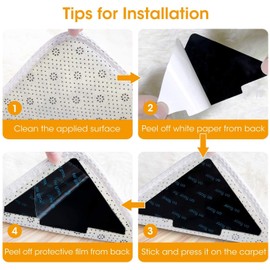 Baoswi Rug Gripper, 10 Pcs Double Sided Anti Curling Non Slip Reusable Rug Pad, Washable Rug Tape for Hardwood Floors, Tile Floors, Carpets, Floor Mats, Wall (Black)