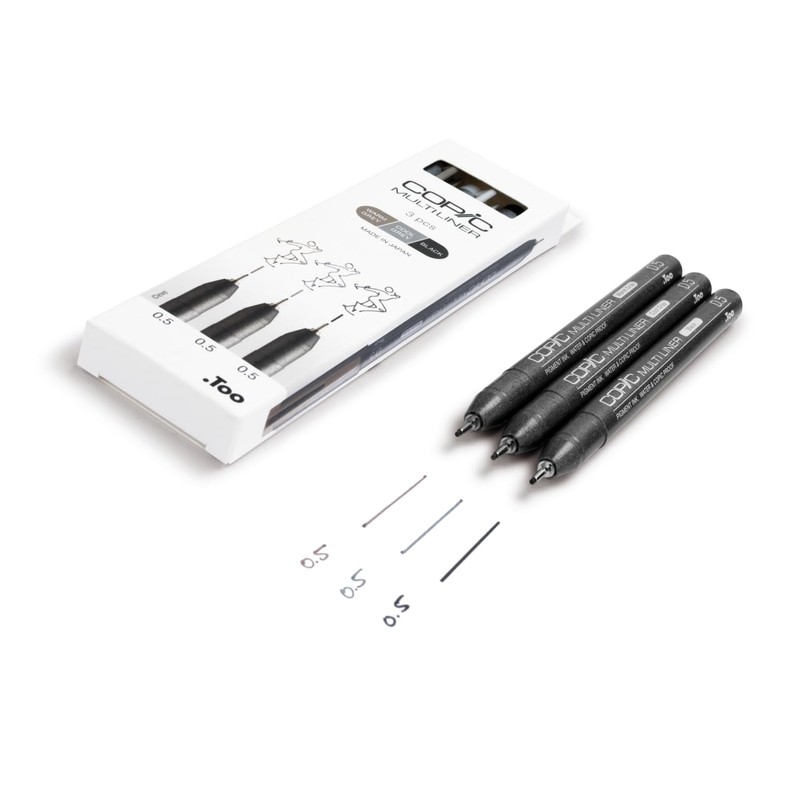 COPIC Multiliner Set, 3 Fineliner Pens in Different Colours, Drawing