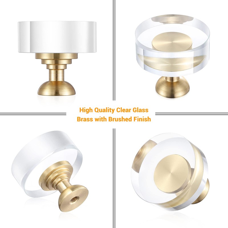 Guank 12-Pack 1-1/4-Inch White Cabinet Glass Crystal Brass knobs Brass