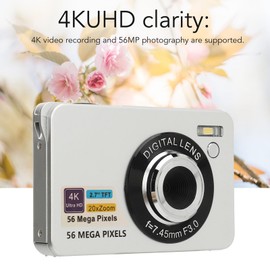 Digital Camera, 56MP 4K Video 20x Zoom, 2.7 inch LCD Screen, USB Cable, Compact, 128GB Storage, Black with for Travelling and Photography Enthusiasts (Silver)