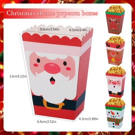 DECYOOL 24 Pcs Christmas Popcorn Boxes, Mini Christmas Popcorn Boxes Snowman Reindeer Santa Or Treating Popcorn Candy Cookie Treat Boxes for Christmas Theme Birthday Party (4 Styles)