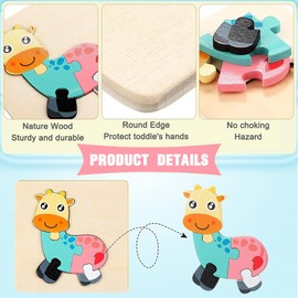 Wooden Puzzle for Toddlers from 1-4 Years, Montessori Educational Toy, 6 Pieces, Gift, Learning Educational Wooden Puzzle Toy, Girls and Boys