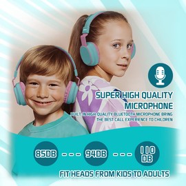 MIDOLA Kids Headphones Bluetooth 5.3 Wireless 60H Play Time Volume Limited 85/110dB Over Ear Foldable Protection Headset/Wired Aux Built-in Mic for Boy Girl Travel School Pad Tablet Cyan