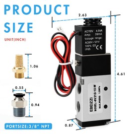 EBEIZZI Pneumatic Solenoid Valve Air Solenoid Valve DC12V/DC24V/AC110V Series Single Coil Pilot-Operated Electric 2 Position 5 Way Connection,AC110V/Out of line,3/8"NPT