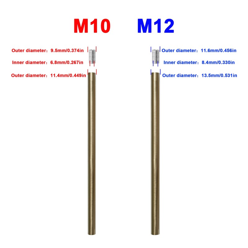 HALIGATE Polished Brass M10 Threaded Extension Rod for Pendant Light,