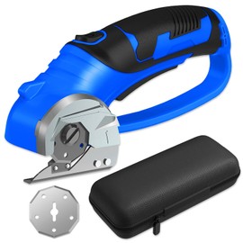 Cordless Electric Scissors, 4V Box Cutter & Cardboard Cutter with 2 Titanium Blades - Rotary Cutter with LED Light for Fabric, Leather, Carpet, Plastic, Crafting + Storage Case (Royal Blue)