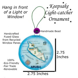 Aruba Christmas Tree Ornament - Art Glass Light Catcher Map Hanging Decoration