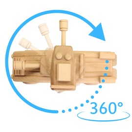 VESPLO Handmade Wooden Toy Transporter, Paintable WW2 Army Car, Rotating Turret & Wheels, Children's Handcrafted Military Toy, Ideal for Boys, Decoration, Kids Play and Learning