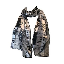 Pamper Yourself Now Musical Notes and Instruments Design Thin Shiny Scarf (Black)