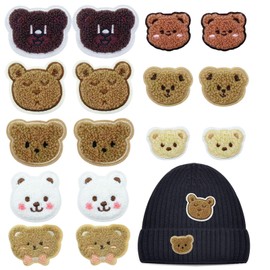 16PCS Cute Bear Decorative Applique Patch, Cartoon Animal Patch Appliques Bear Embroidery Patches Iron On Sewing for Jeans Shoes Backpacks T-Shirt Caps Hats DIY Decoration