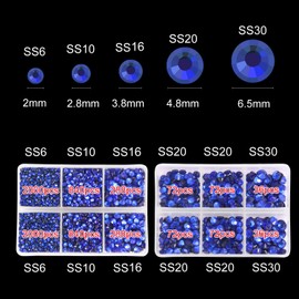 Nibiru 6616pcs Hotfix Rhinestones 5 Mixed Sizes FlatBack Crystal Rhinestones for Crafts Round Glass Gems with Tweezers and Picking Rhinestones Pen(Sapphire)