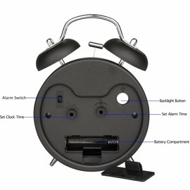 Jack and Sally Alarm Desk Clock Twin Bell with Night Light Quite Silent Non-Ticking 4 Inches Glass Face - Great Decor for Home or Office – Best Gift Ideas for Birthday or Holidays G93