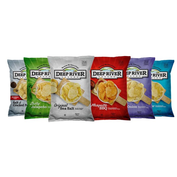 Deep River Snacks Variety Chips Snack Packs – Kosher & Gluten Free Kettle Cooked Potato Chips Snacks Variety Pack of 6 Flavors, 2 Oz (24 Pack)