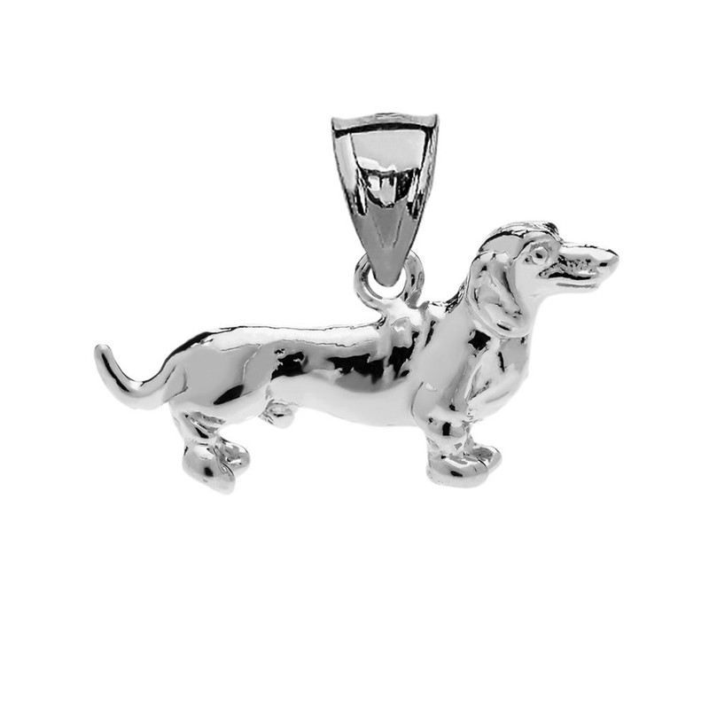 Solid Sterling Silver Dachshund Charm Pendant Necklace with 18" chain