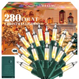 Meonum Chasing Christmas Lights, 8 Function Controller 280 Clear Mini Bulbs Green Wire Indoor String Lights, 66.5 Feet Long Holiday Decor, String Lights for Christmas Tree (Warm White)