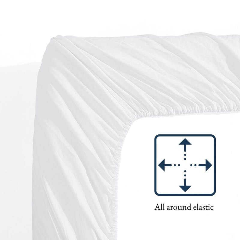 Fitted Sheet Double, White - Pre-Washed, Deep Pocket 14 inch