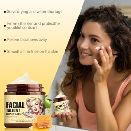 Bálsamo de sebo de res batido y miel, crema facial con acabado de pasto de animales alimentados con pasto, humectante facial con sebo, bálsamo de sebo