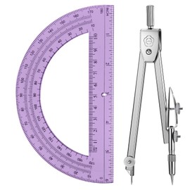 EBOOT Student Geometry Math Set, Drawing Compass and 6 Inch Swing Arm Protractor 180 Degree Math Protractor (Purple)