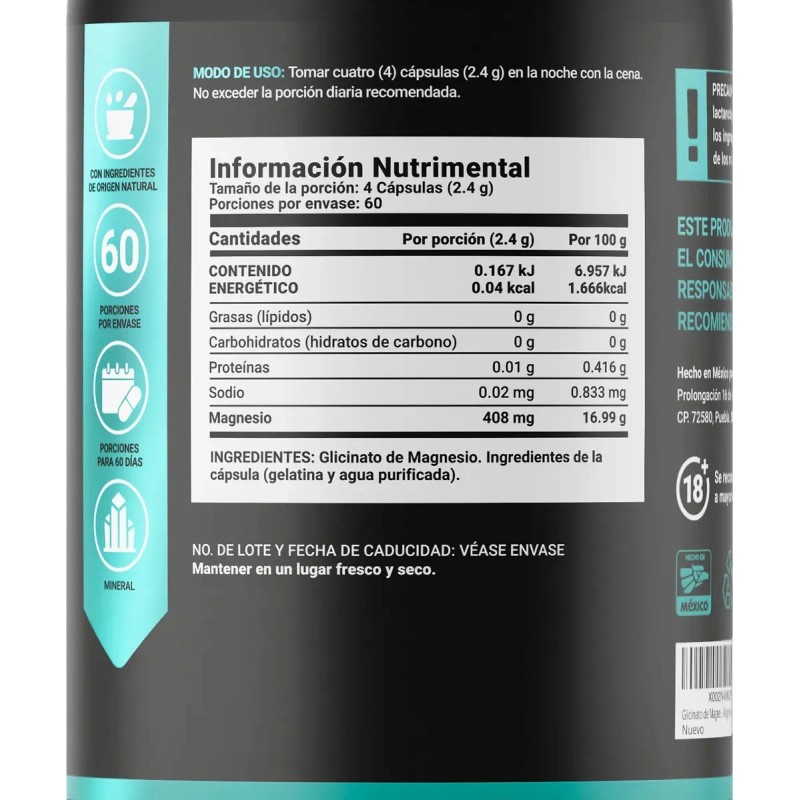 Glicinato De Magnesio 408mg De 240 Cápsulas. B Life Sabor