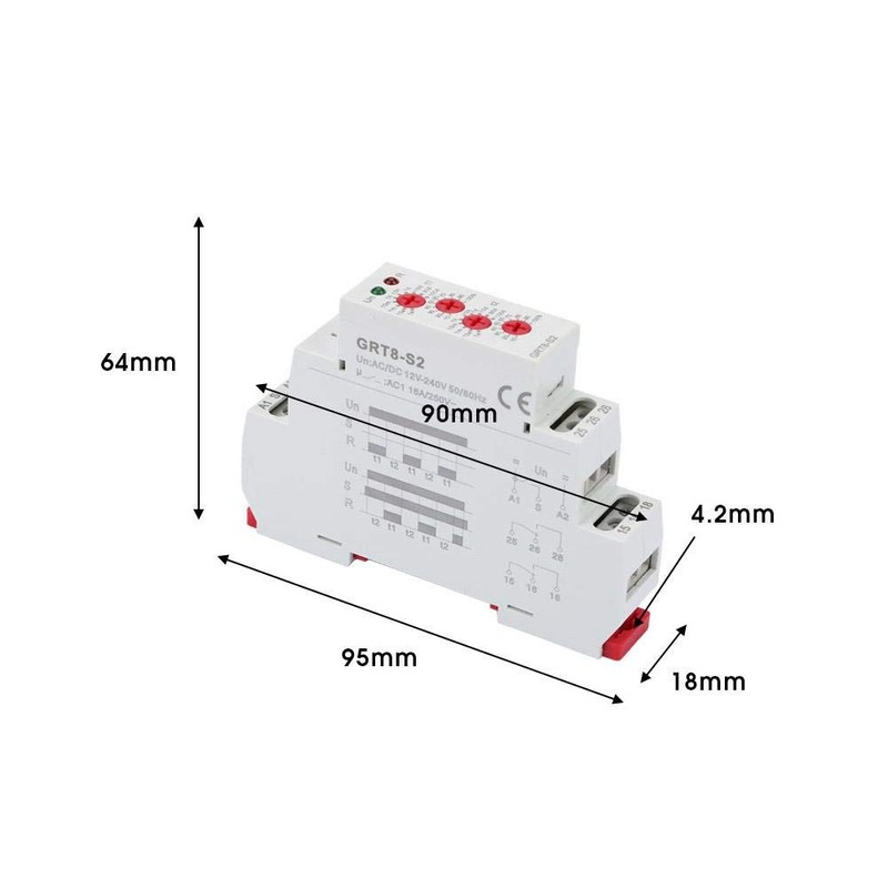 GRT8-S2 Cycle Timer Relay, AC/DC 12-240V Mini Asymmetric Cycle Timer
