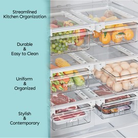 Mintitude Fridge Labels for Food Storage Containers, Preprinted White Script Clear Stickers for Easy Organization in Fridge, Freezer and Pantry Water& Oil Resistant