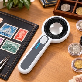60X LED Magnifying Glass with UV Light, USB-C Rechargeable Handheld Magnifier, 28mm Optical Glass Lens for Coin Collecting, Stamps, Jewelry & Electronics Inspection