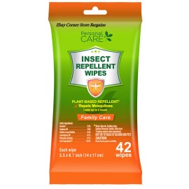 Personal Care 2 Pack Insect Repellent Wipes DEET-Free Plant-Based 84ct Total by Personal Care
