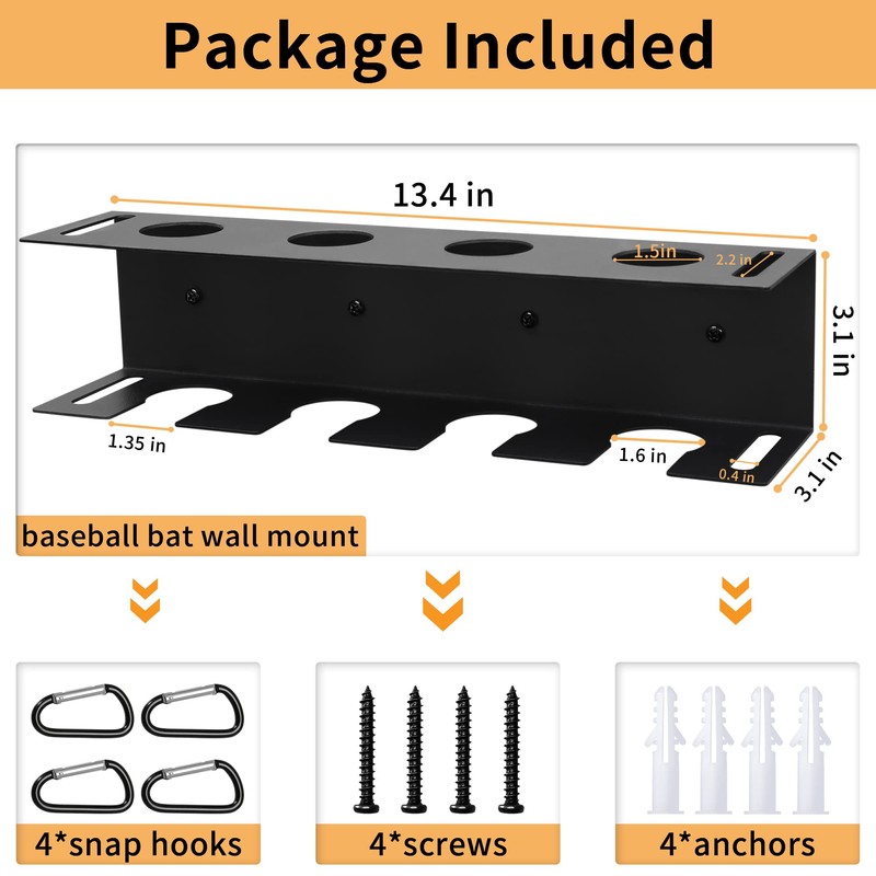 MIUONO Baseball Bat Wall Mount, Baseball Holder and Bat Rack