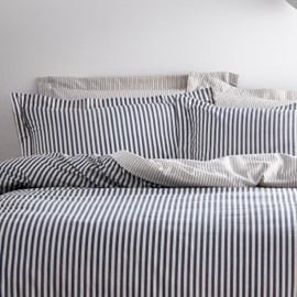 Das Leinen Yard Die Hebden Duvet Set Reversible Striped Design - 1 x Pillowcase Including Machine Washable - 135 x 200 cm (53 x 79 inches), Cotton, Blue/Grey/Natural, Single