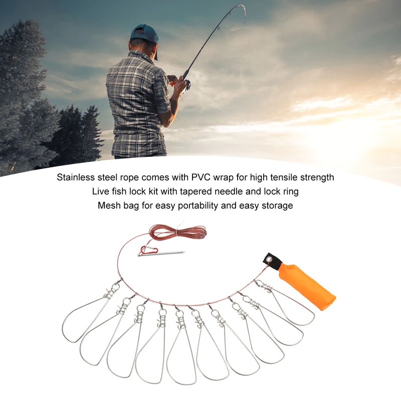 Live Fish Lock with Foam Float Stick Steel Wire Fishing