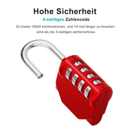 Zhege Combination Lock Locker, Padlock Combination Code 4 Digit, Number Lock for Gym, School Locker, Tool Boxes, Weatherproof Padlock for Door, Garden Fences etc. (Red)