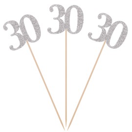 Pack of 10 Silver Glitter 30th Birthday Centerpiece Sticks Number 30 Table Topper Age Letter Decorations