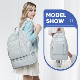 wassdins Gym Backpack Womens with Shoe Compartment, Foldable Travel Backpack Waterproof School Bags for Girls, Wet Pocket Carry On Backpack Lightweight Small Rucksack for Sports, Yoga - Light Blue