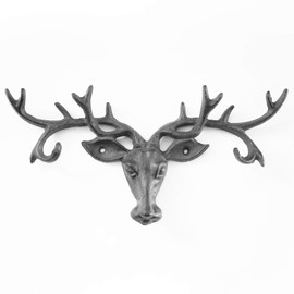 Homezone® Vintage Brown Cast Iron Highland Stag's Head with 6 Hook Antlers. Wall Mounted Coat Hooks Rack Wall Hanger Key Holder. Rustic Home Or Garden Decor Wall Sculpture.