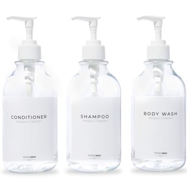MaisoNovo Refillable Shampoo and Conditioner Bottles | 16.9 fl oz Set of 3 Clear Plastic Bottles White Pumps